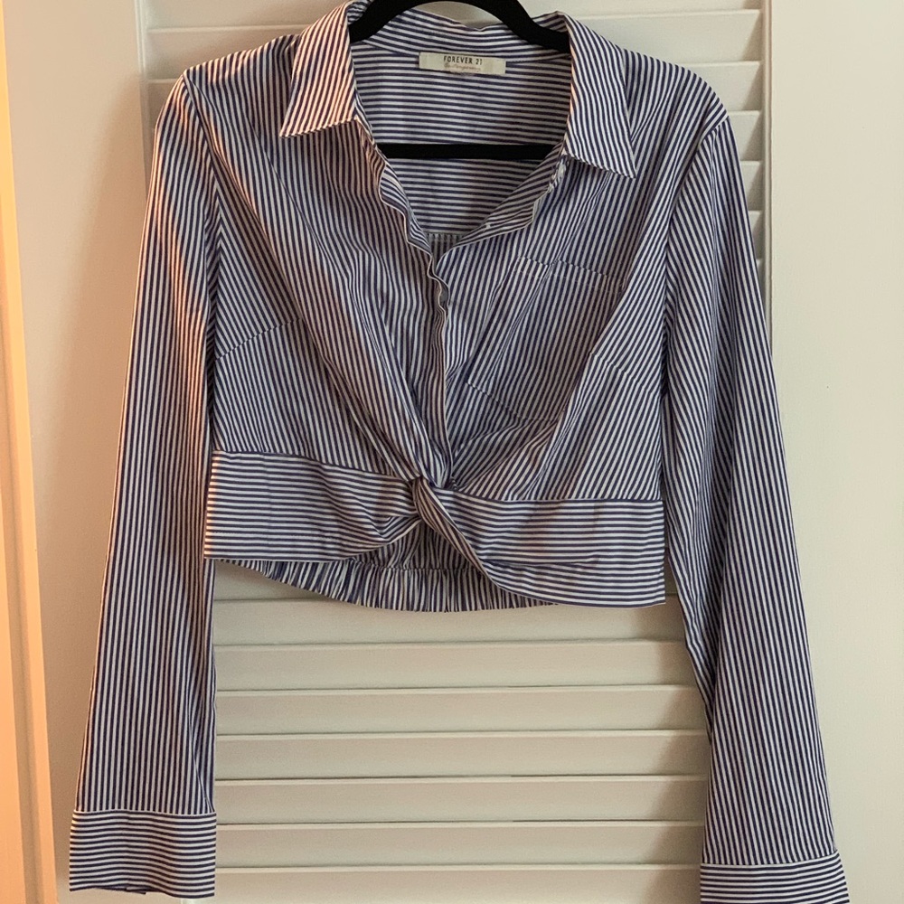 Forever 21  Striped Cropped Collared Shirt